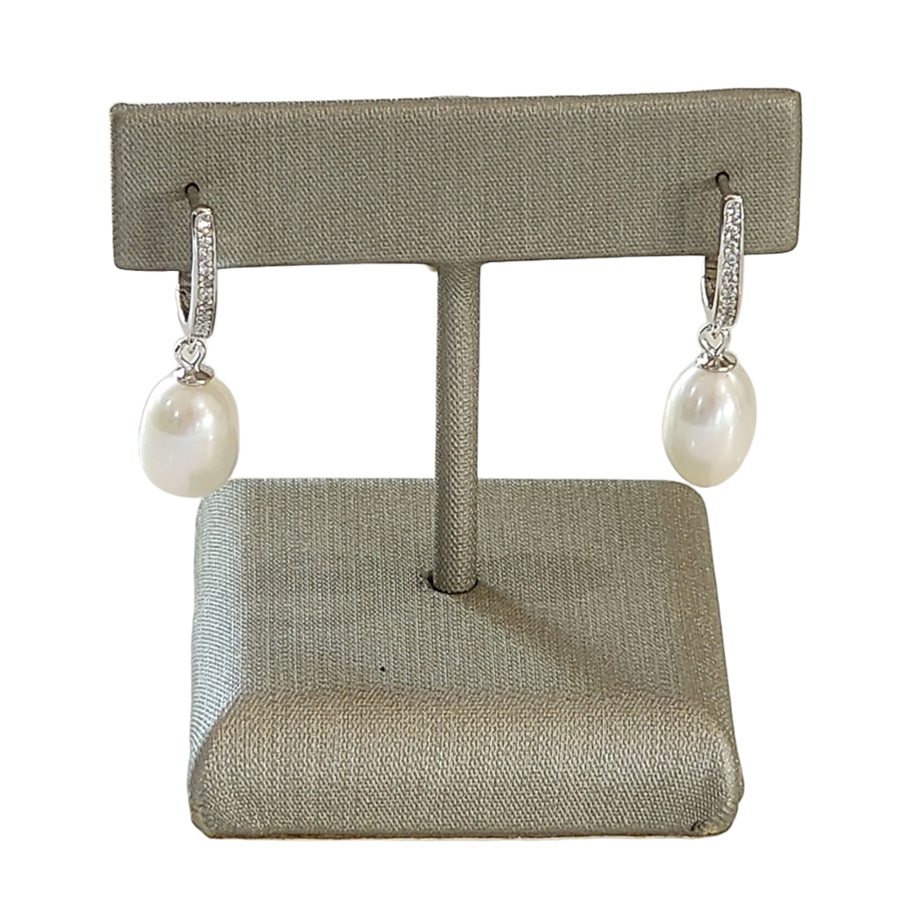 925S‎ Sterling Silver White Cultured Freshwater Pearl Dangle Drop Earrings